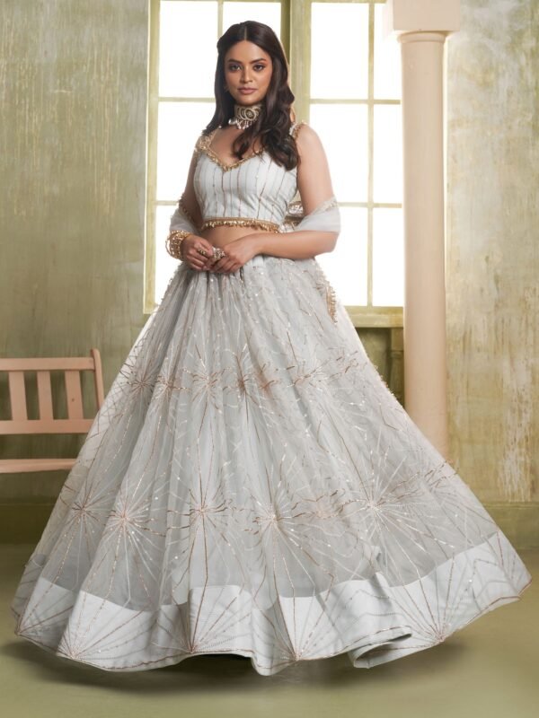 Adorable Blue Thread Embroidered Georgette Party Wear Lehenga Choli