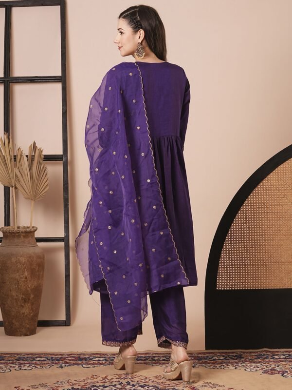 Awesome Purple Embroidered Vichitra Silk Traditional Palazzo Suit - Image 2